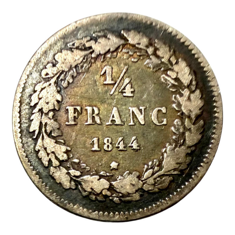 Coin 1/4 Franc 1844 Belgium, Leopold I, Silver A0114
