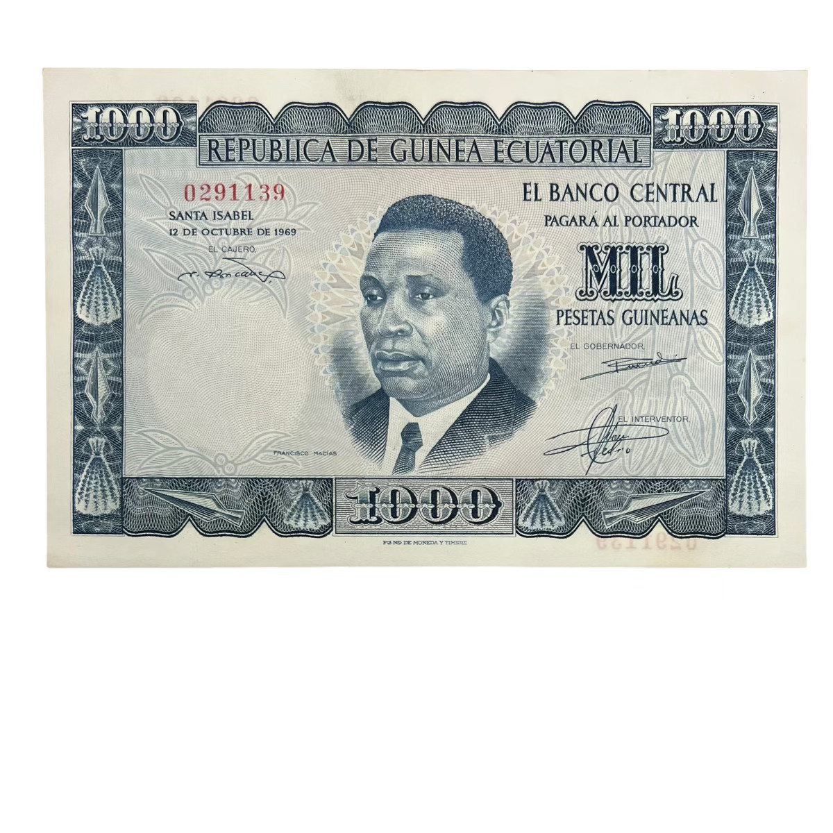 Banknote 1000 Pesetas Guineanas 1969 Equatorial Guinea AUNC REFA0008