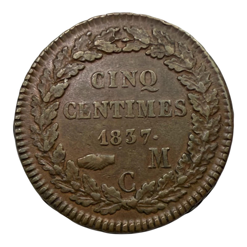 Coin 5 Centimes 1837 Monaco Honoré V A0126