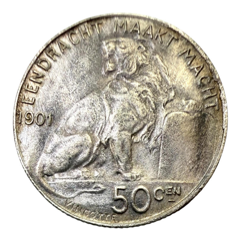 Coin 50 Cents 1901 Belgium, Léopold II, Silver, Flemish Legend A0127