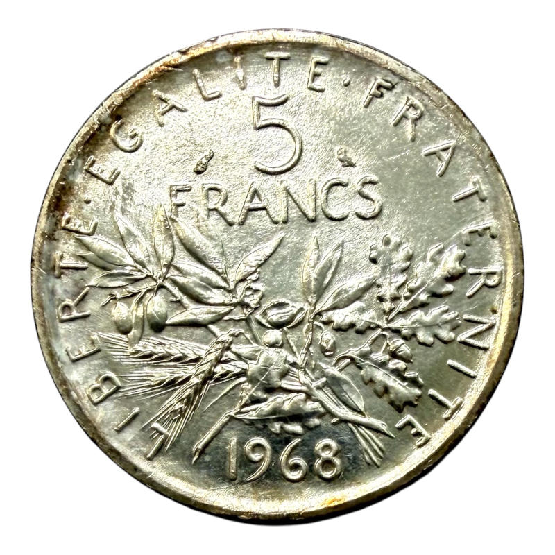 Coin 5 Francs 1968 France , Semeuse, Silver A0130