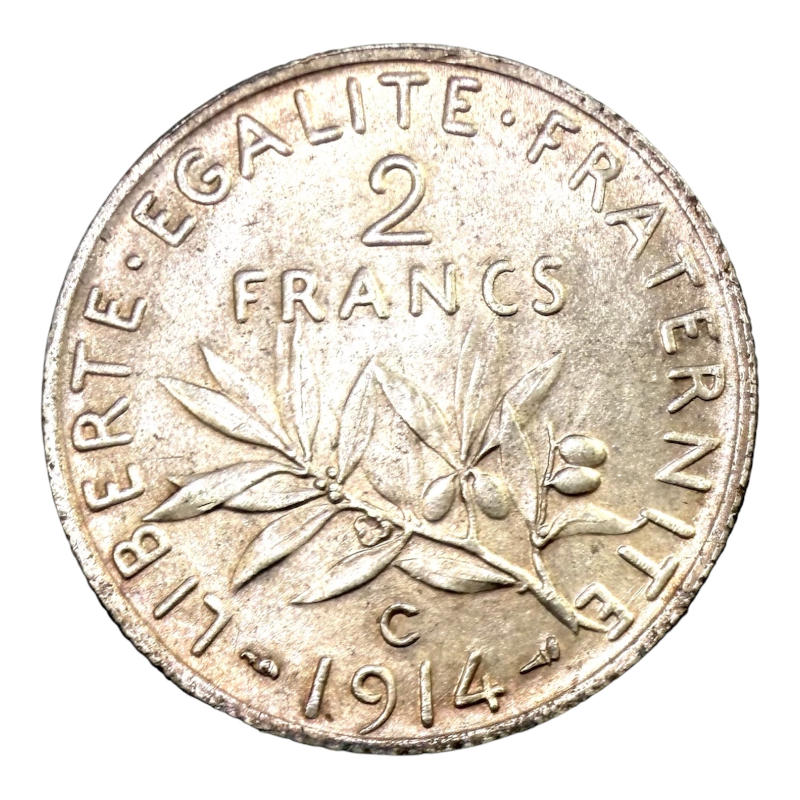 Coin 2 Francs 1914 C, France, Semeuse, Silver, Mintage 461.647 A0139