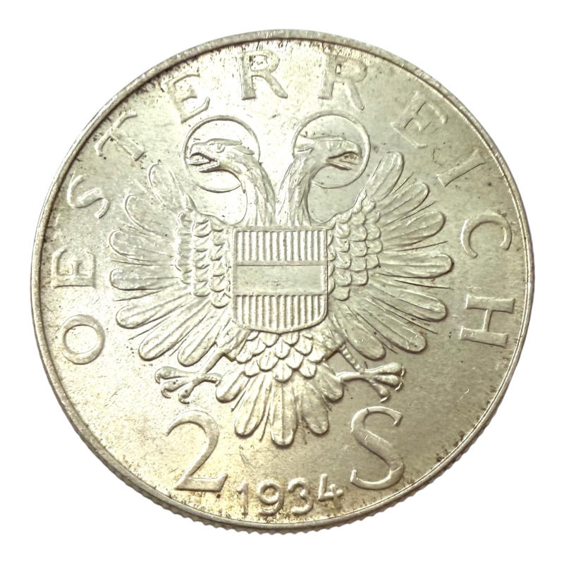 Coin 2 Schillings 1934 Austria, Death of Engelbert Dollfuss , Silver A0144