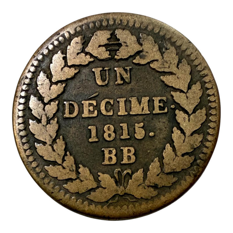 Coin UN Decime (10 Cents) 1815 BB France, Louis XVIII A0150