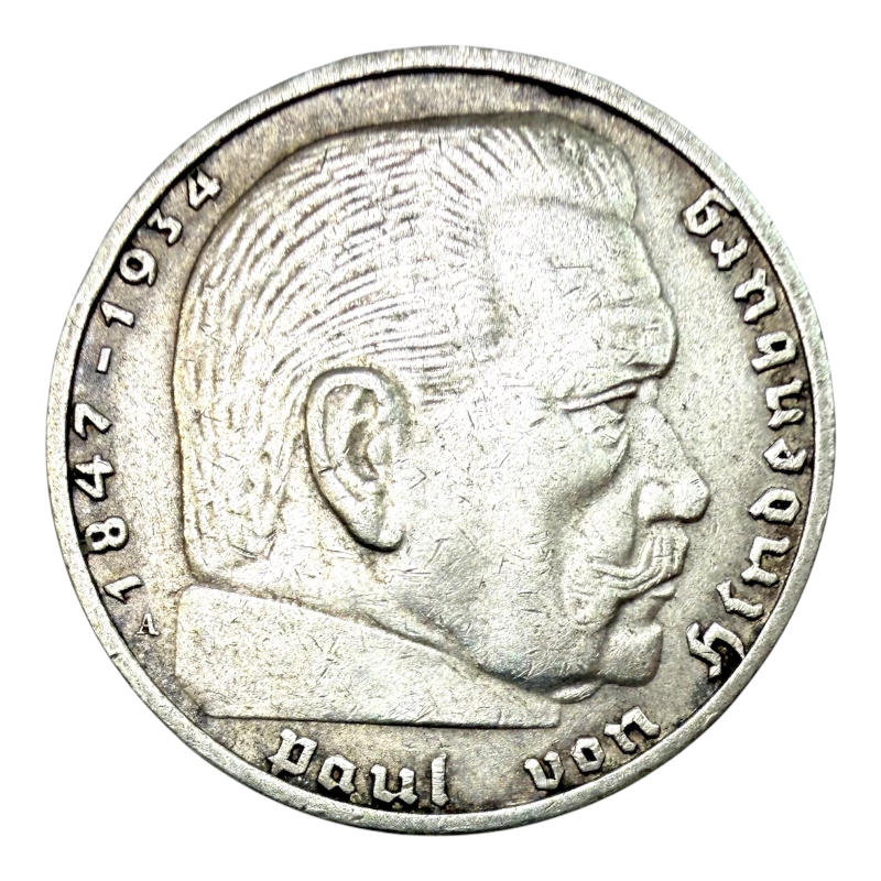 Coin 2 Reichsmarks 1937 A Germany, Paul von Hindenberg, Silver A0169