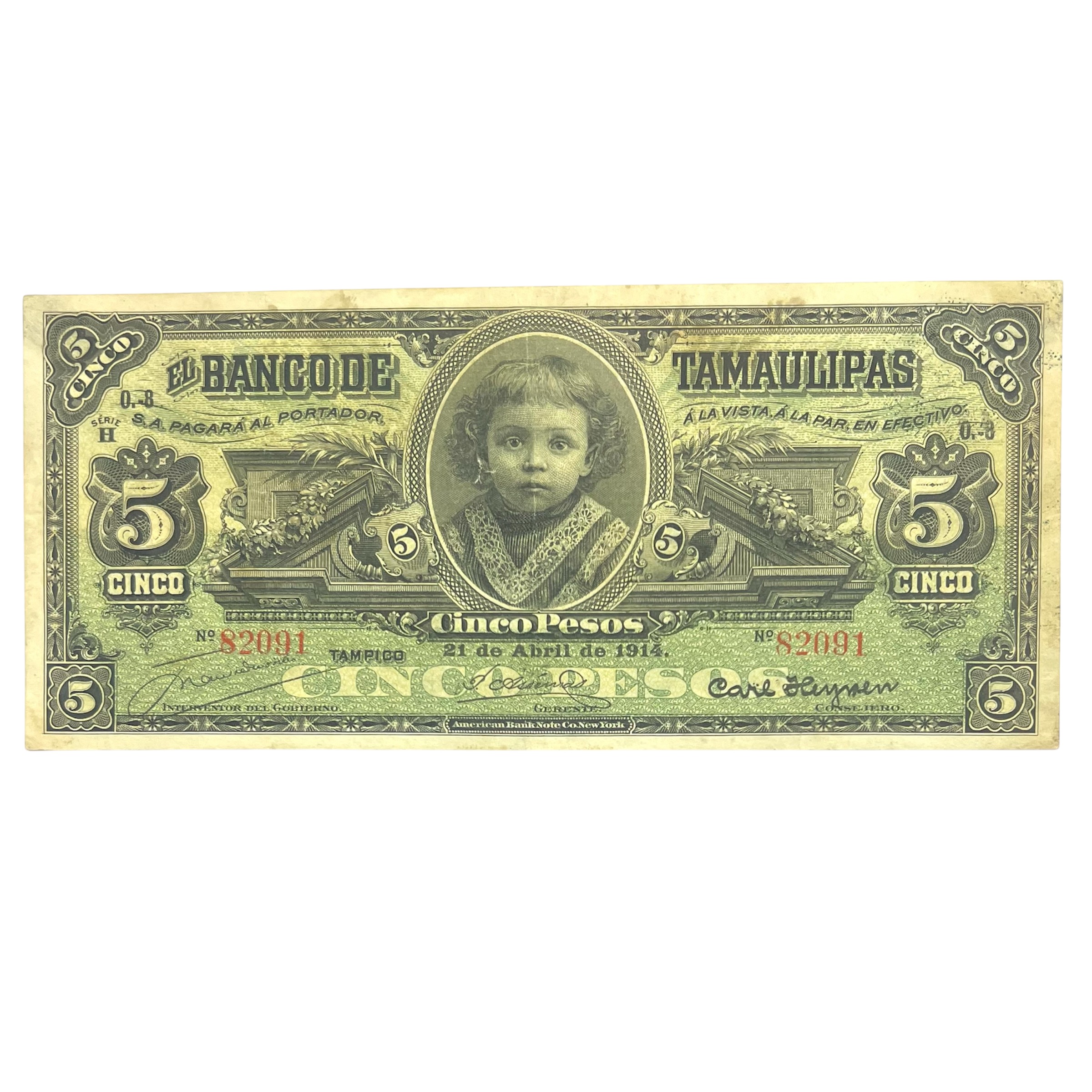 Banknote 5 Pesos 1911 Mexique Tamaulipas REFA0025